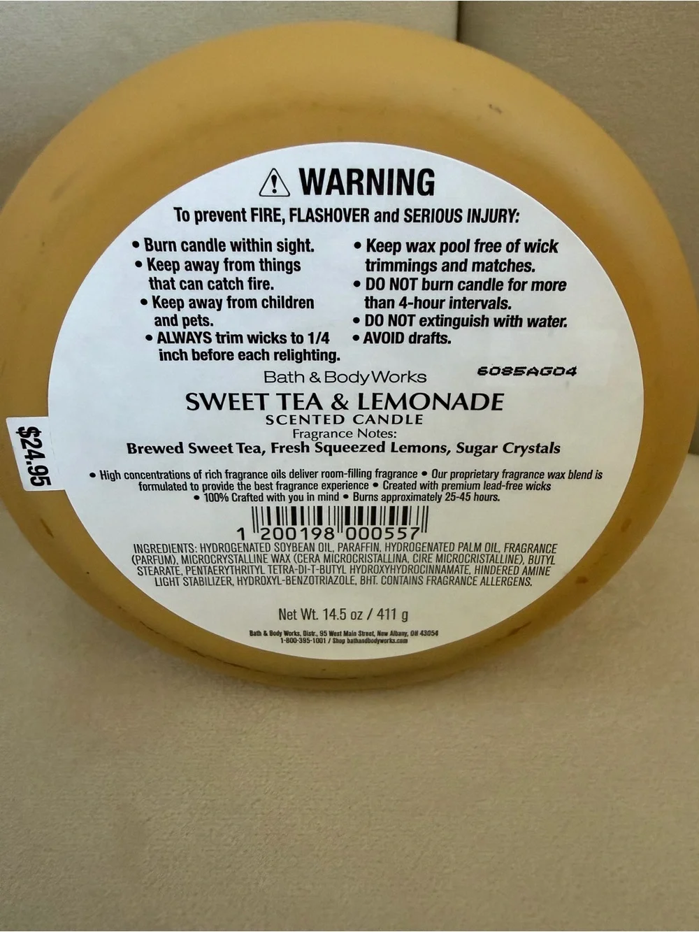 NWT Bath & Body Works 3 Wick Sweet Tea Lemonade Jar Wax Candle Home Decor